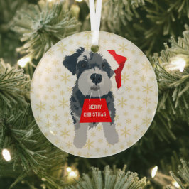 Adorno De Cristal Navidades adorables Schnauzer Dog Santa Hat