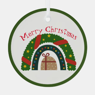 Adorno De Cristal Navidades Arcoiris Con Un Presente