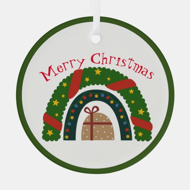 Adorno De Cristal Navidades Arcoiris Con Un Presente (Reverso )