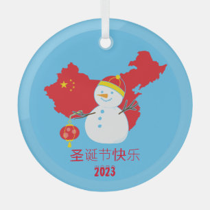 Adorno De Cristal Navidades Bandera china Snowman