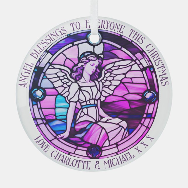 Adorno De Cristal Navidades Bendeciendo Vidrio Manchado Angel Purple (Anverso)