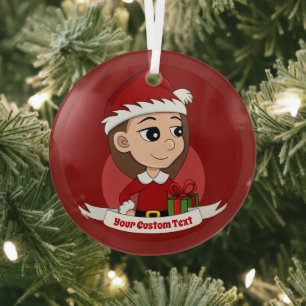 Adorno De Cristal Navidades chica con pelo castaño largo