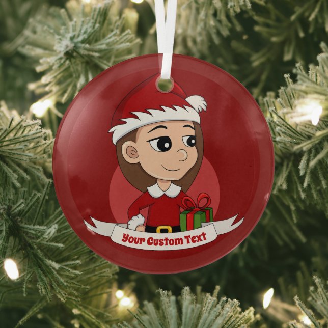 Adorno De Cristal Navidades chica con pelo castaño largo (in situ)