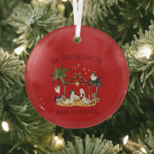 Adorno De Cristal Navidades cristianos acuarela natividad roja