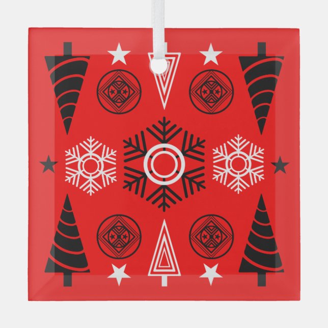 Adorno De Cristal Navidades De Art Nouveau Rojo Y Negro (Anverso)