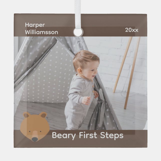 Adorno De Cristal Navidades de Bear Photo Baby First Steps (Anverso)
