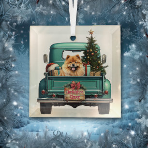 Adorno De Cristal Navidades de Chow Chow Retro Truck