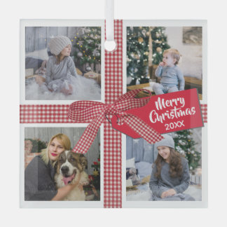 Adorno De Cristal Navidades de Collage de fotos de Cinta y Bow 4