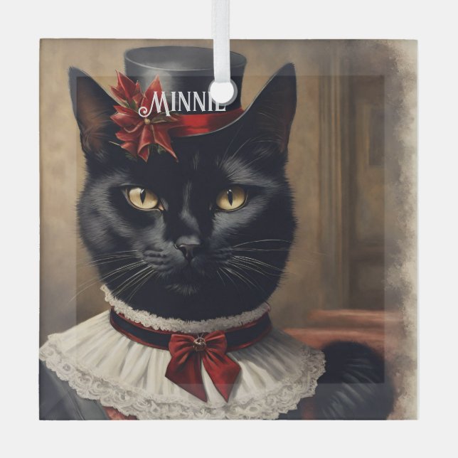 Adorno De Cristal Navidades de gato negro retro (Anverso)