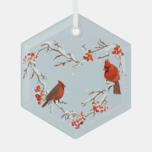 Adorno De Cristal Navidades de la guirnalda de aves rojas del carden