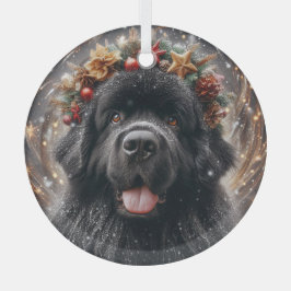 Adorno De Cristal Navidades de Newfie nadan y Purpurina