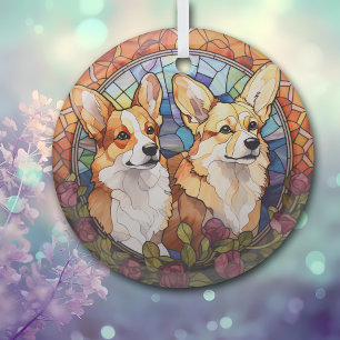 Adorno De Cristal Navidades de perras de corgi gemelas de vidrio man