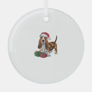 Adorno De Cristal Navidades de perras de Santa Hat Basset Hound