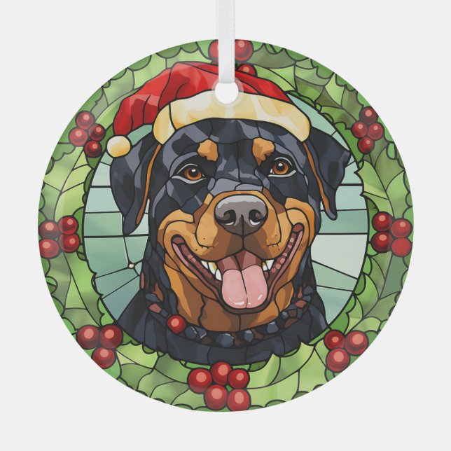 Adorno De Cristal Navidades de perro de la frontera holly Santa Rott (Anverso)