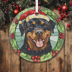Adorno De Cristal Navidades de perro de la frontera holly Santa Rott