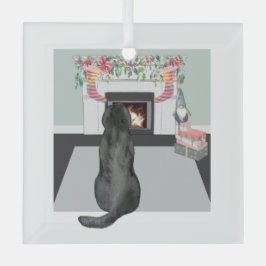 Adorno De Cristal Navidades de perro de Labrador Negro reemplazan la