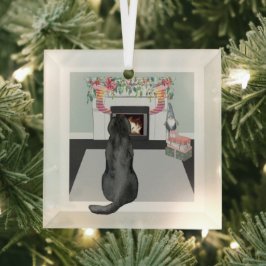Adorno De Cristal Navidades de perro de Labrador Negro reemplazan la