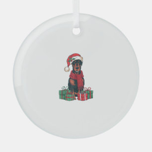 Adorno De Cristal Navidades de Perro Doberman de Santa Hat Lughting