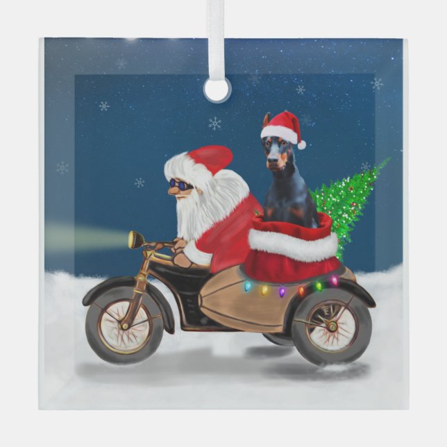 Adorno De Cristal Navidades de perro Doberman Santa Claus (Anverso)