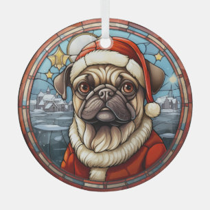 Adorno De Cristal Navidades de Perro Pug de Villa de Invierno de Vid