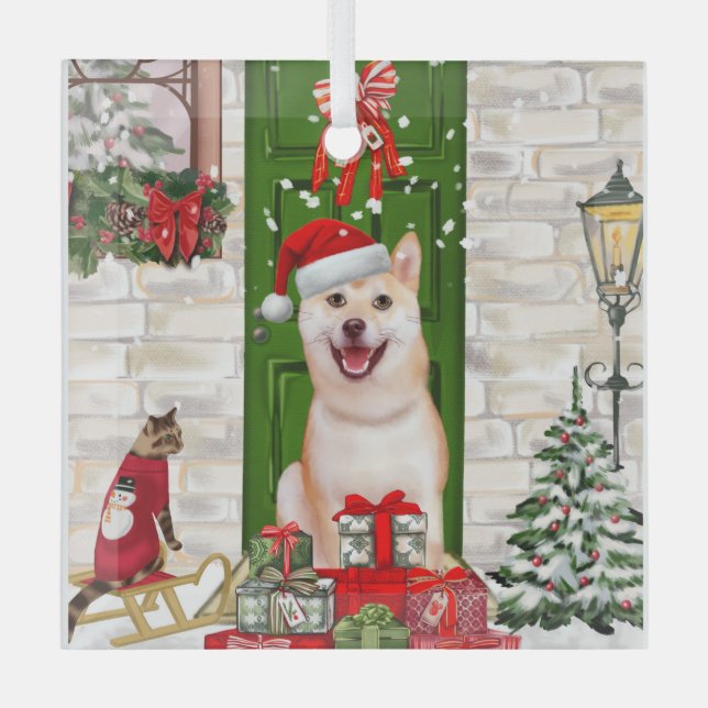 Adorno De Cristal Navidades de Perros de Shiba Inu (Anverso)