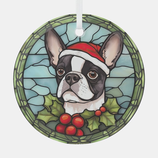 Adorno De Cristal Navidades de vidrio manchado de Boston Terrier (Anverso)