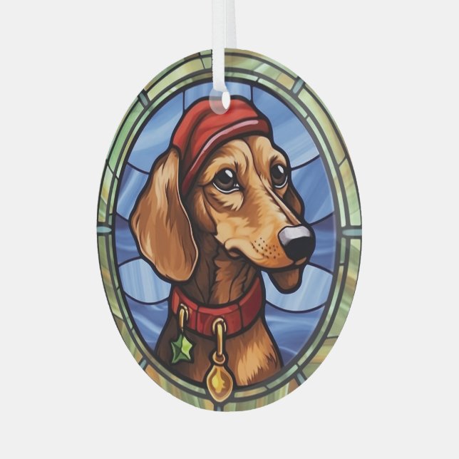 Adorno De Cristal Navidades de vidrio manchado de Dachshund (Anverso Izquierdo )