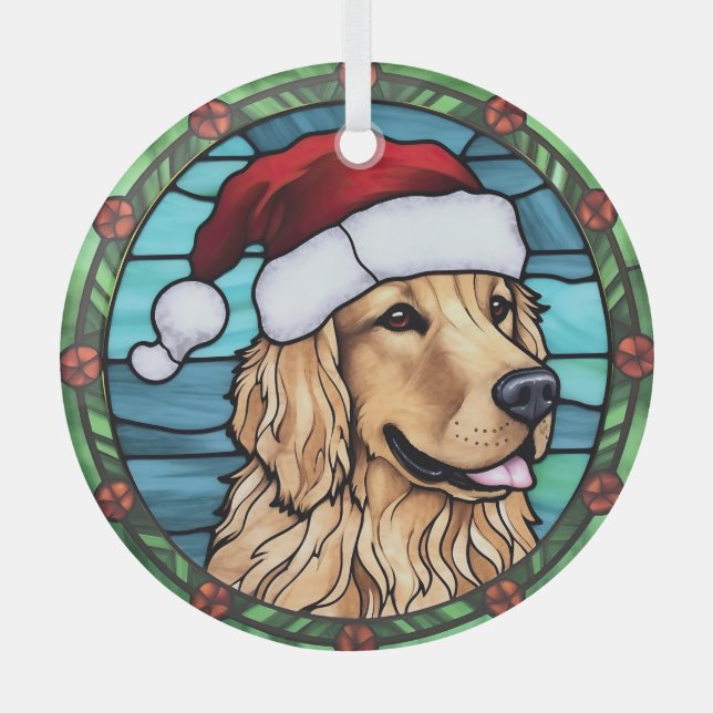 Adorno De Cristal Navidades de vidrio manchado Golden Retriever (Anverso)