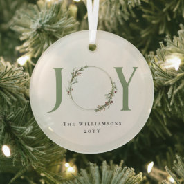 Adorno De Cristal Navidades de Wreath Joy de color verde minimalista