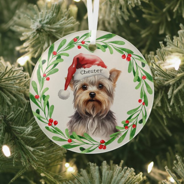 Adorno De Cristal Navidades Dog Yorkie Yorkshire Terrier Holidays (in situ)