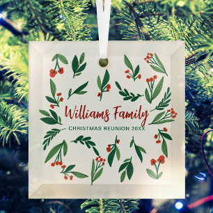 Adorno De Cristal Navidades Familia Reunión Red Green Holly Berry