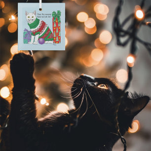 Adorno De Cristal Navidades feos sudan un gato gracioso