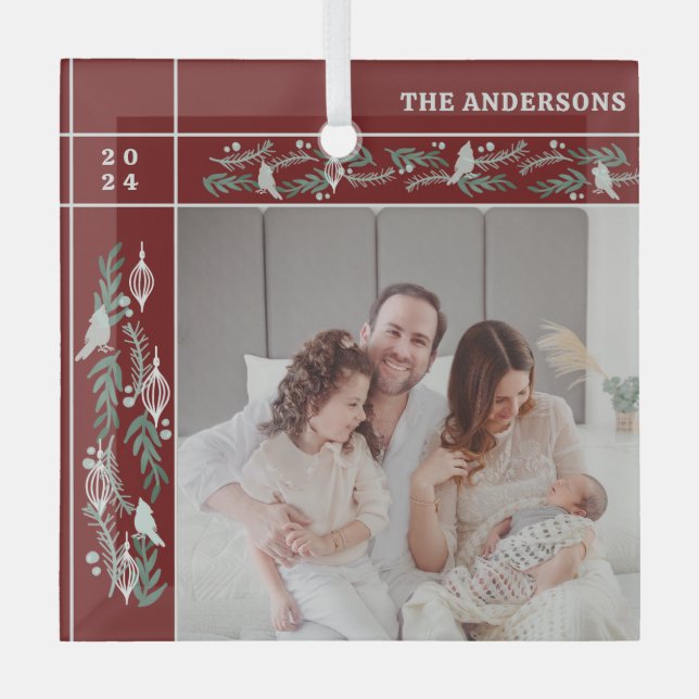 Adorno De Cristal Navidades fotográficos de Evergreen Garland Frame (Anverso)