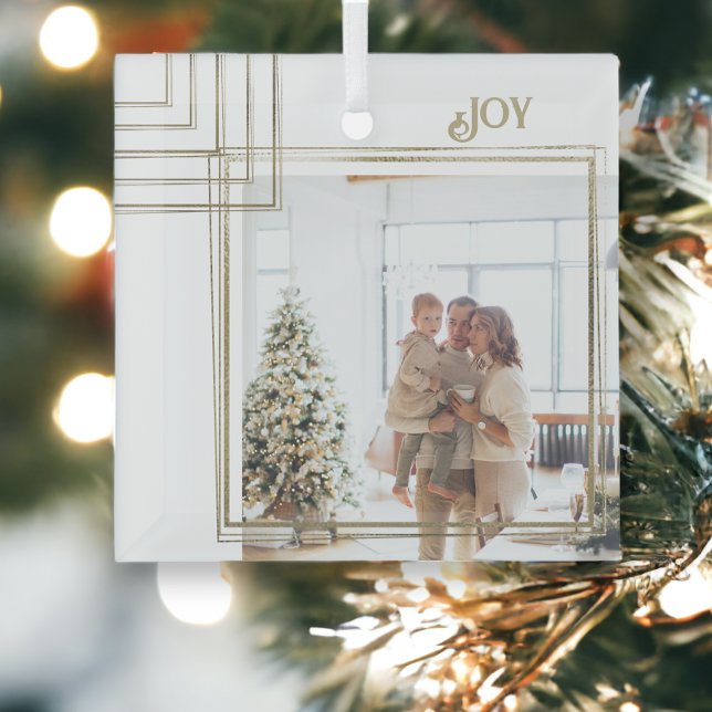 Adorno De Cristal Navidades fotográficos de marco dorado personaliza (Golden Frame Photo Christmas Personalized Glass Ornament from Ricaso)