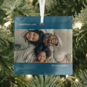Adorno De Cristal Navidades fotográficos personalizados de azul