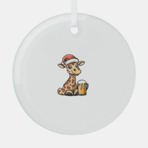 Adorno De Cristal Navidades Giraffe con cerveza _ Fiesta gracioso de