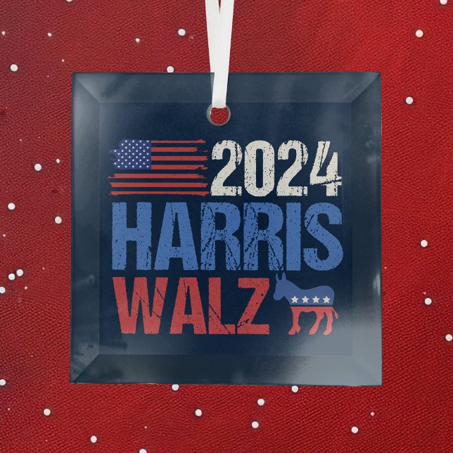 Adorno De Cristal navidades Harris Walz Demócrata Donkey Blue 2024 (Subido por el creador)