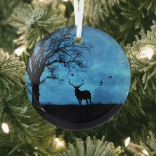 Adorno De Cristal Navidades Holiday Elk y Moon