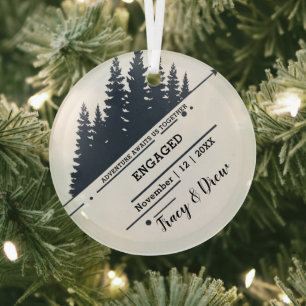 Adorno De Cristal Navidades Montaña Pine Trees Pareja Negro Involucr