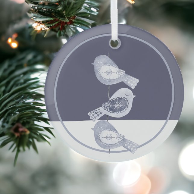 Adorno De Cristal Navidades nórdicos Aves azules (Nordic Christmas Blue Birds Glass Ornament from Ricaso)