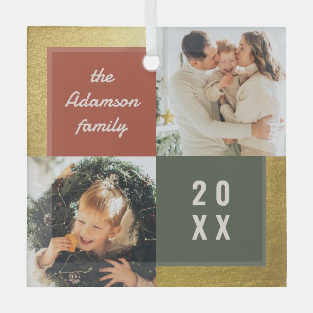 Adorno De Cristal Navidades Pastel y Oro Modernos 2 Collages de foto (Anverso)