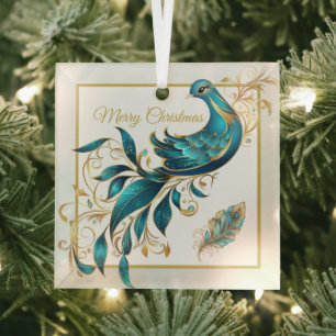 Adorno De Cristal Navidades Peacock y Feather Glass Ornament