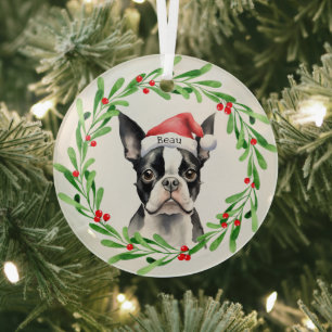 Adorno De Cristal Navidades Perro Boston Terrier Mascota de vacacion