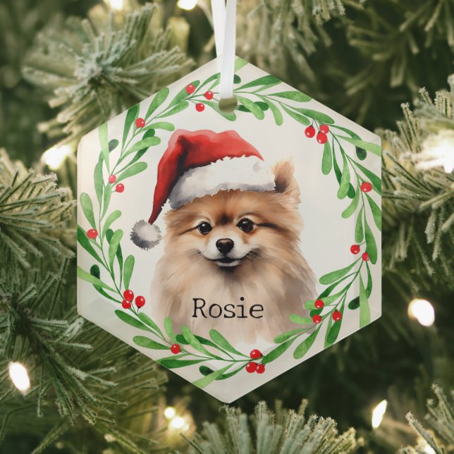 Adorno De Cristal Navidades Perro Mascota de vacaciones de Pomerania (in situ)