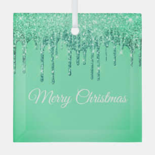 Adorno De Cristal Navidades Purpurina Drip Feliz Navidad Glass Ornam