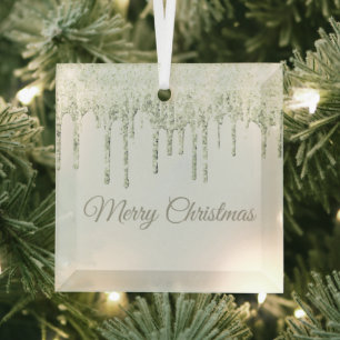 Adorno De Cristal Navidades Purpurina Drip Feliz Navidad Glass Ornam