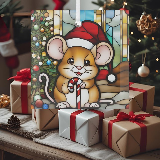 Adorno De Cristal Navidades Ratón Faux Stained Glass (Subido por el creador)