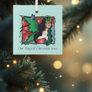 Adorno De Cristal Navidades rojos verdes solsticio hadas