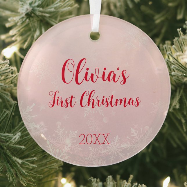 Adorno De Cristal Navidades rosados Copos de nieve Primera Navidad (Pink First Christmas Ornament with Year, Baby Girl Ornament, Christmas Gift Idea for New Mom)