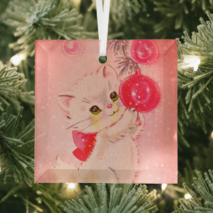 Adorno De Cristal Navidades rosados de época Kitten